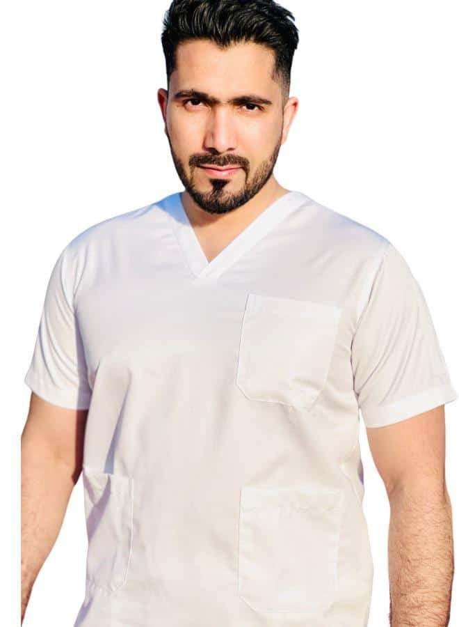 Medical Scrub Suit Uniform 2pc White Unisex Just Needles Uniforms